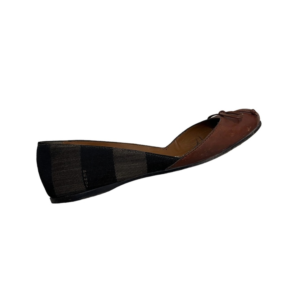 Authentic Fendi Brown Leather & Black Trim Ballet Flat - Picture 3 of 10